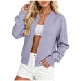 thumbnail image 3 of Brqkzdu Waffle Bomber Jacket for Women Full Zip Long Sleeve Casual Jackets Fall Loose Fitting Lightweight Jacket with Pockets Purple, 3 of 6