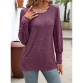 thumbnail image 4 of Women'S Puff Short Long Sleeve Tops Crewneck Loose Casual Blouse Shirts with Button Details  Red L, 4 of 7