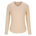 thumbnail image 4 of APEXFWDT Women's V-Neck Thermal Top Long Sleeve Undershirt Stretchy Fitted Base Layer T-Shirt Fall Winter Comfortable Daily Wear,XL,Khaki, 4 of 6