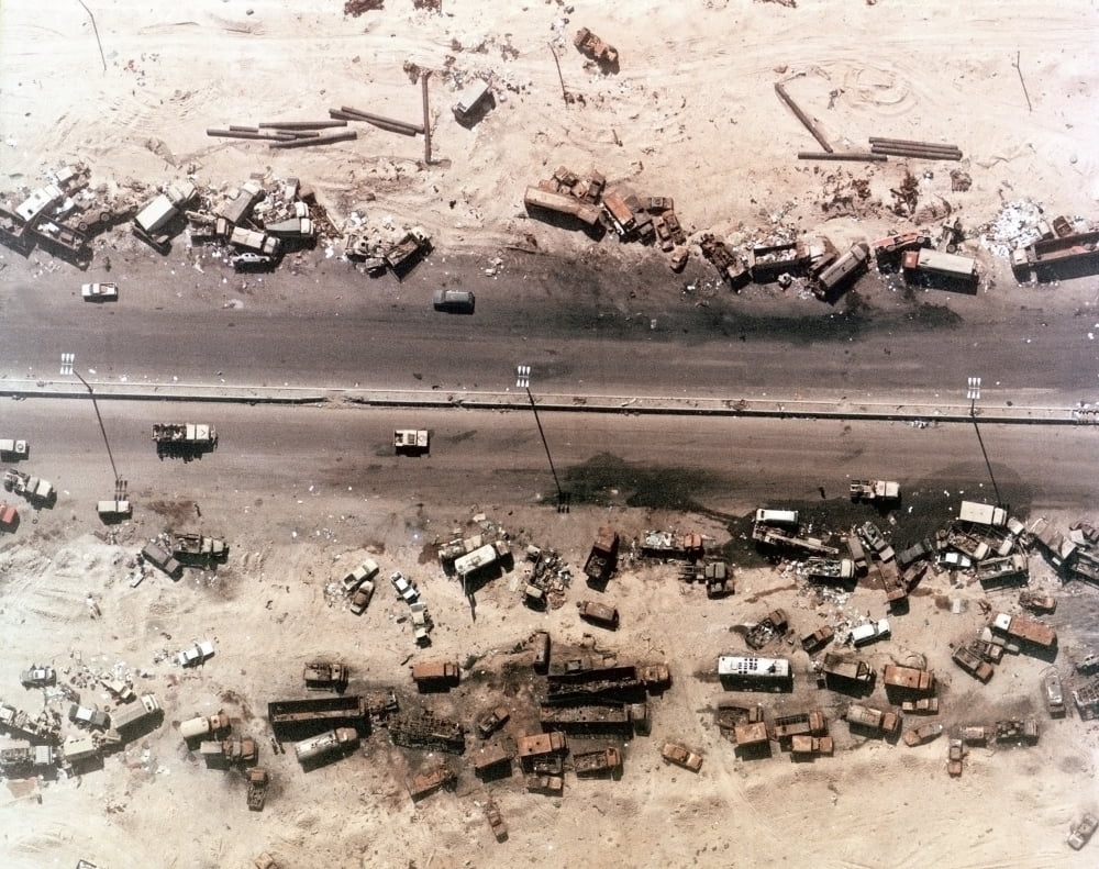 Aerial View Of Destroyed Iraqi Vehicles Beside The Highway 80 West Of