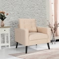 thumbnail image 3 of Canddidliike Mid-Century Upholstered Armchair Club Chair with Rubber Wood Legs-Beige, Padded Seat, Wingback Chair for Bedroom Desk, 3 of 11