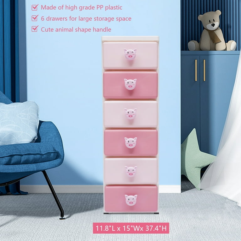 Yiyibyus Plastic Drawer Storage Cabinet Pink Dresser Clothes Closet Bedside Table Organizer for Entryway Bedrooom Furniture, Size: 45*30*84cm