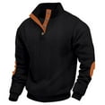 thumbnail image 2 of Mens Zip Up Hoodies Quarter Zip Hoodies Knit Jacquard Color Hoodless Sweatshirt Sweatshirt Men Black XL, 2 of 6
