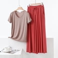 thumbnail image 2 of Zynoxe Pajamas for Women Set Two Piece V-neck Short Sleeve Shirts and Drawstring Wide Leg Pants Matching Outfit Loose Comfy Lounge Sets, 2 of 7