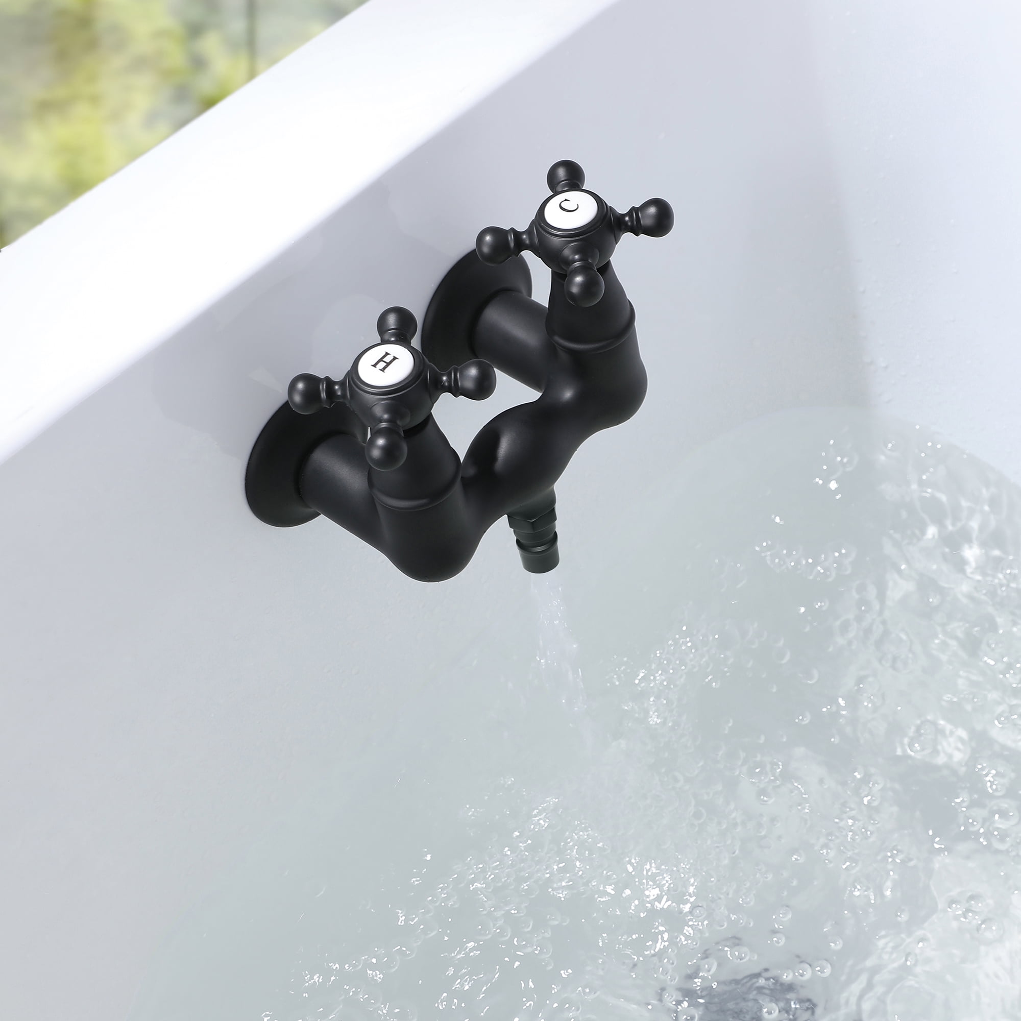 SUMERAIN Vintage Leg Tub Filler 3-3/8-Inch Center Wall Mount Tub Faucet, Cross Handle Matte Black