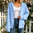 thumbnail image 5 of HomeDM Women's Full Zip Up Hoodie Sweatshirts Solid Color Long Sleeve Pullover Tops with Pockets Fall Trendy Hooded - Light Blue/L, 5 of 8