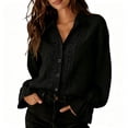 thumbnail image 2 of ClodeEU Women's Satin Button Down Blouse, Long Sleeve V Neck Work Shirt with Cuffed Sleeves Black,Women's Plus L, 2 of 7