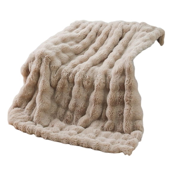 Farfi Faux Fur Throw Blanket, 62.99" x 78.74" Thick Plush Polyester Blanket, Cozy Warm Solid Color Bed Throw for Couch & Bedroom (Light Brown)