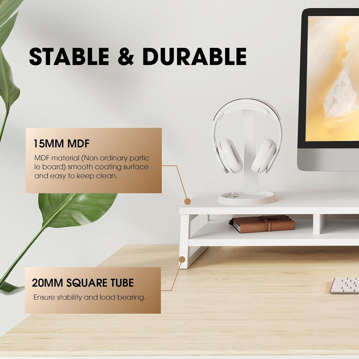 Dual Monitor Stand for Desk, 42.5in Large Monitor Riser for 2 Monitors, 2 Tier Computer Office Desk Top Shelf, Desktop Storage Stand for Laptop, PC, Computer, Printer