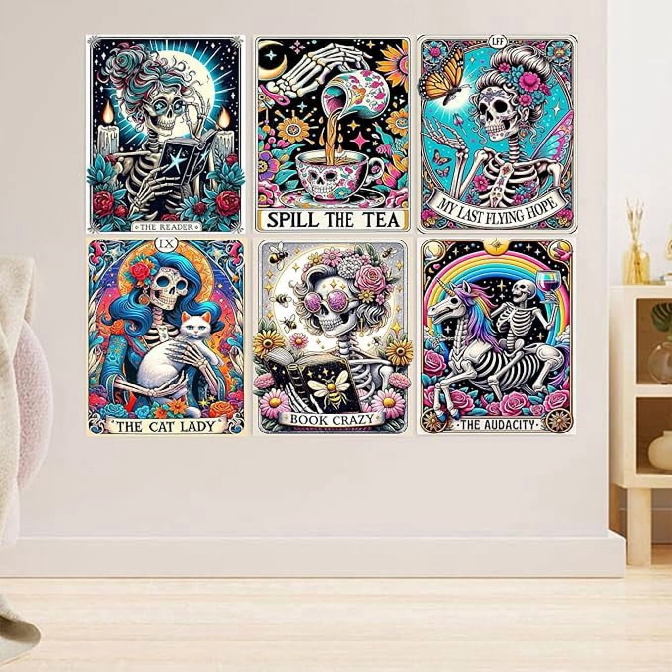 Skull Diamond Art Kits for Adults - 9pcs, Tarot Card Diamond Painting for Beginners, DIY Full Rhinestone 5D Gothic Diamond Painting Kits (Gemstone Craft), Home Wall Decoration (12x16 inch)