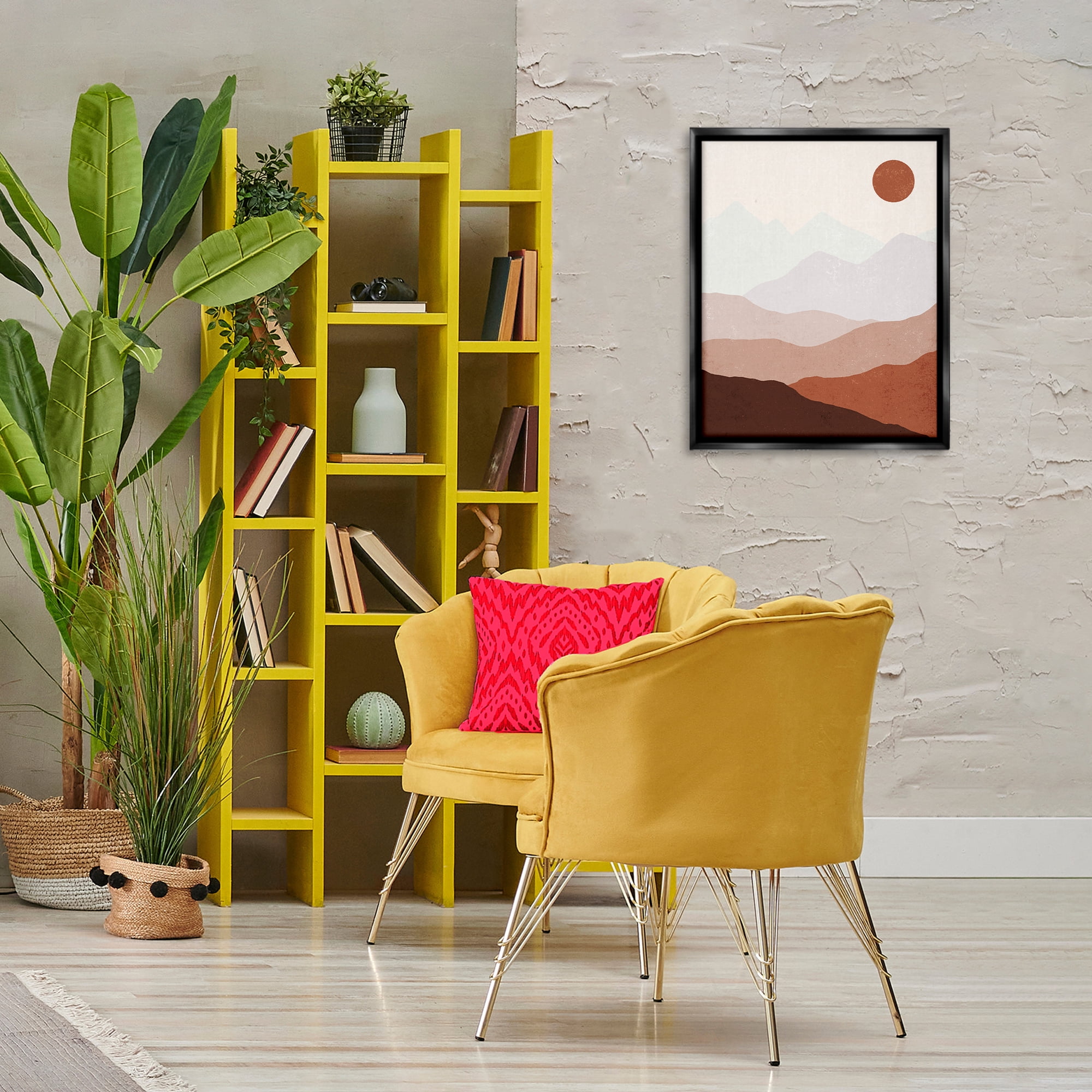 Stupell Industries Afternoon Sun Over Mountains Abstract Painting Black Floater Framed Canvas Art Print Wall Art, 17 x 21