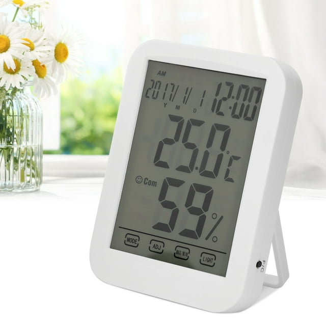 Termómetro digital, reloj de pantalla grande táctil, medidor de humedad de pantalla grande, termómetro para el hogar, multifuncional
