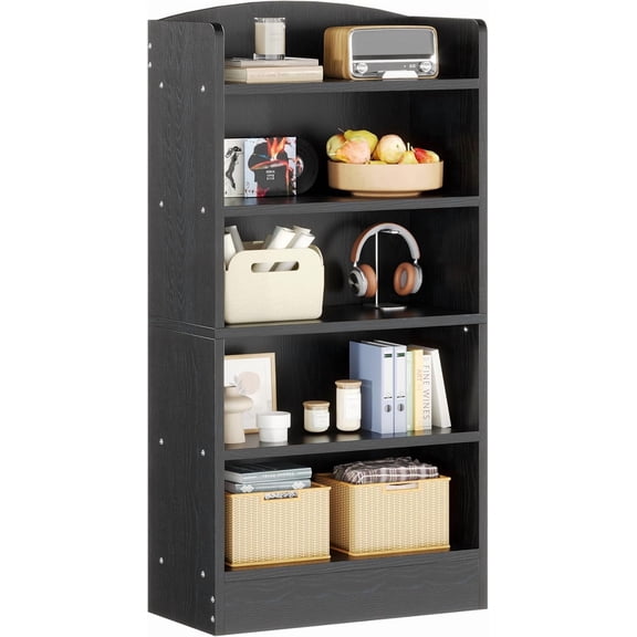ALISENED 5 Shelf Bookcase, 47" Wood Tall Bookshelf and Bookshelves, Multifunctional Storage Organizer Shelving for Bedroom Library Living Room Home Office, Black