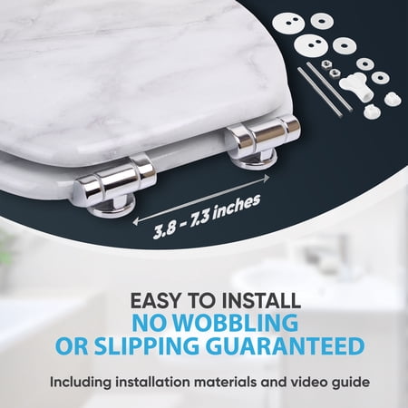 Sanilo Soft Close Toilet Seat ELONGATED, Quiet and Slow Close Lid and Seat, Strong Bumpers and Hinges, Marble