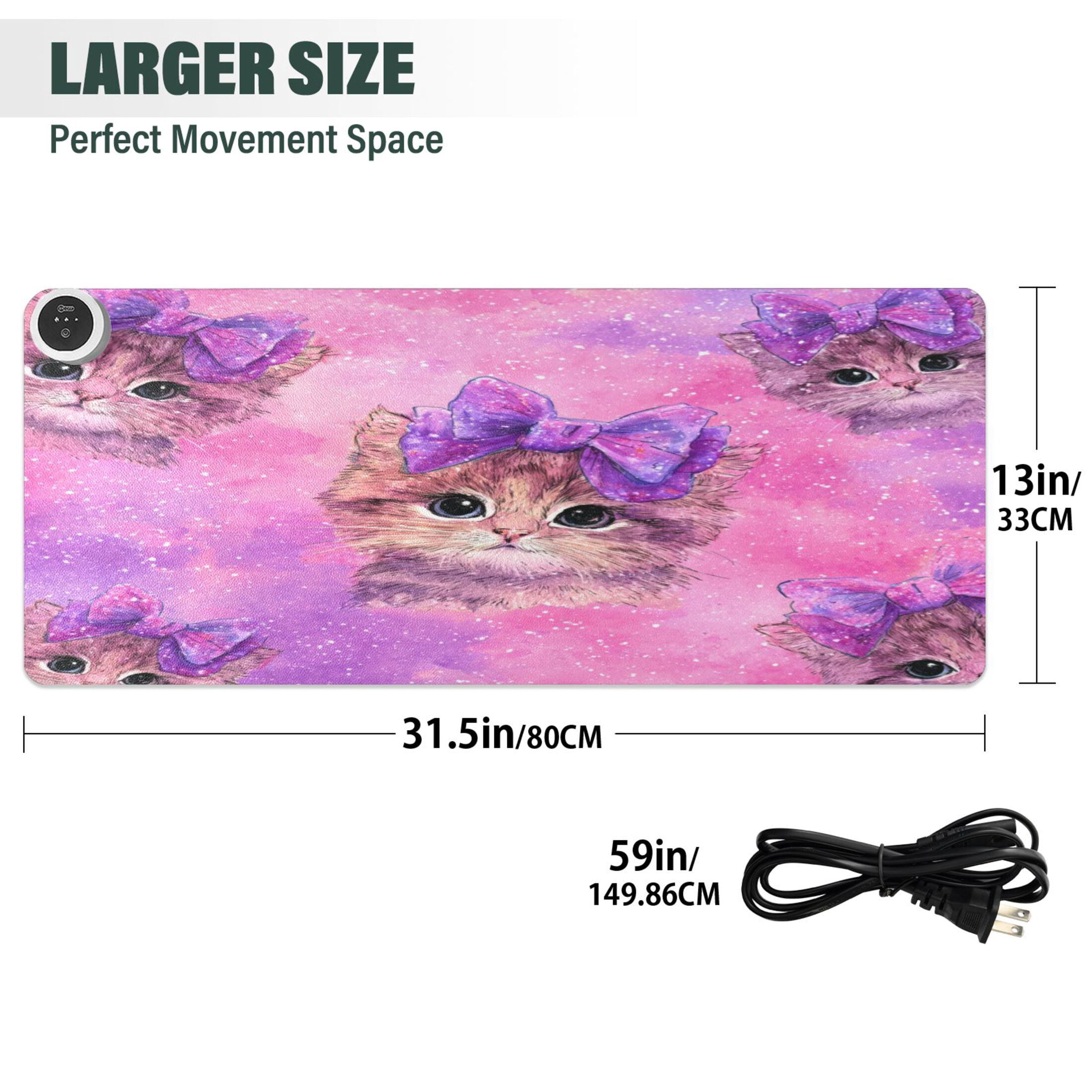 Large Heated Desk Mat Mouse Pad 31.5"x13"PU Leather Graphene Heating Desk Warmer with 3 Temperature Settings 110V US Plug Non-Slip Warm Pad for Home, Office, and Gaming Adorable Orange Cat Pattern