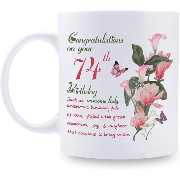 Cadeaux de 74e Anniversaire pour Femmes - Félicitations pour Votre 74e Anniversaire Tasse Dame Géniale - Cadeaux de 74e Anniversaire pour Grand-Mère Maman Amie Sœur Tante Collègue - Tasse à Café 11oz