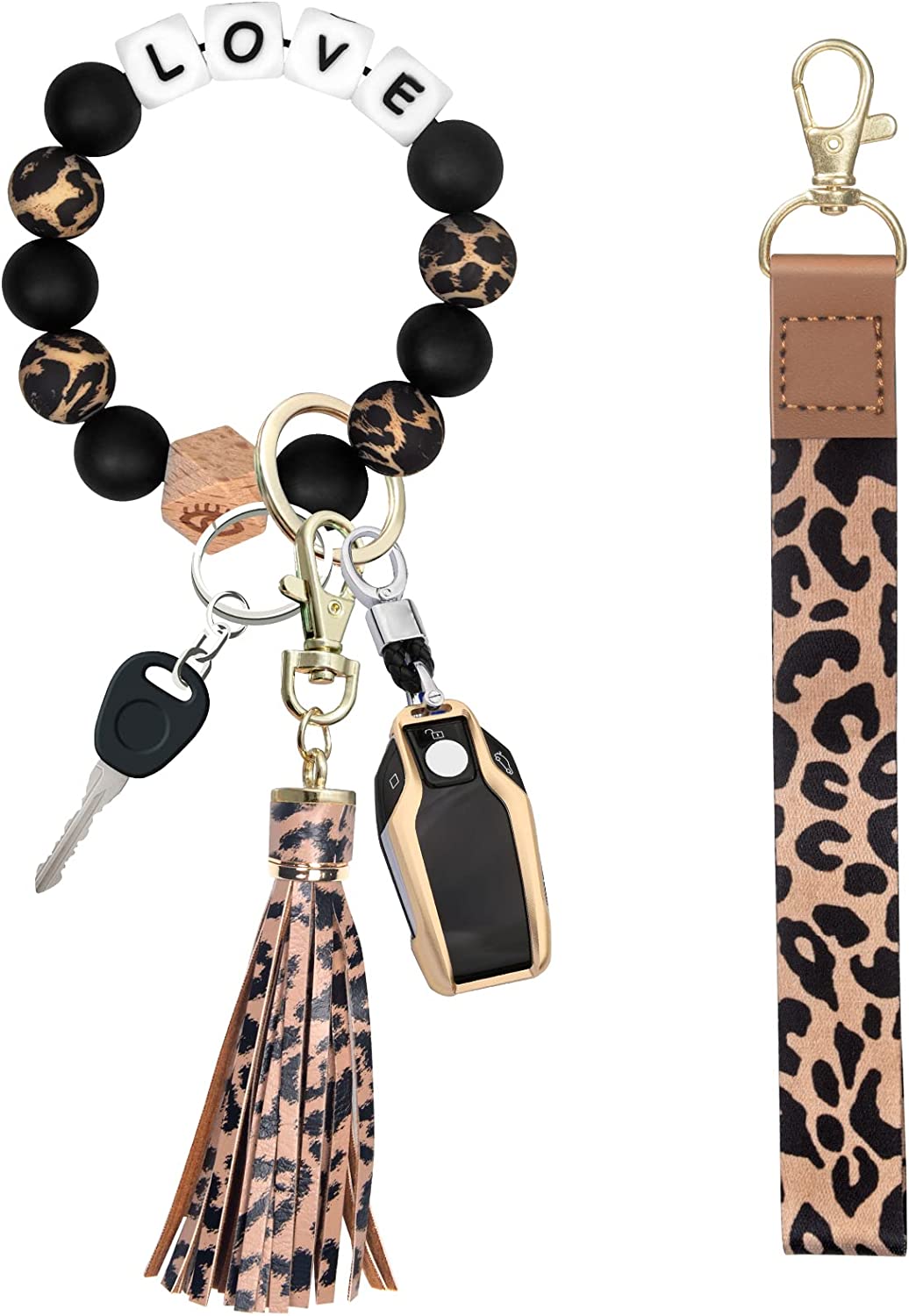 Wristlet Keychain Bracelet Silicone Beaded Key Ring Lanyard House Car