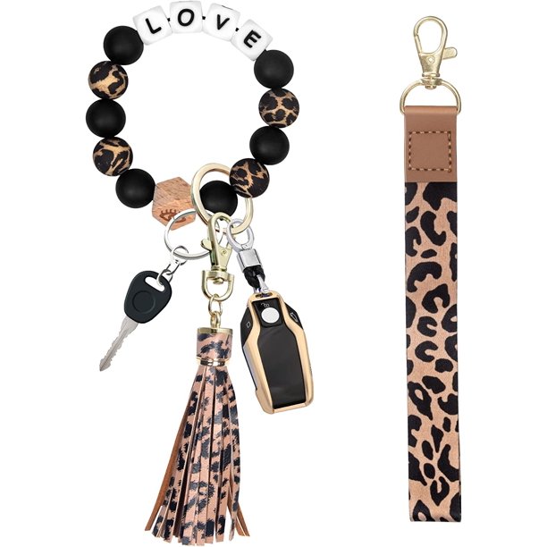 Wristlet Keychain Bracelet Silicone Beaded Key Ring Lanyard House Car