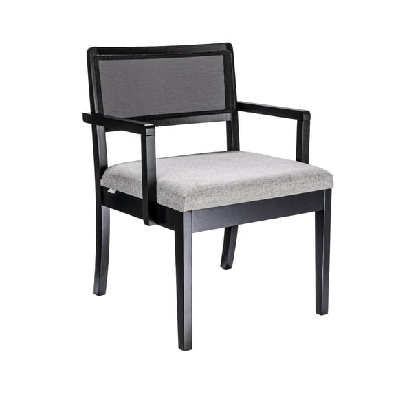 Creative Co-Op Crawford Mid Century Modern Solid Wood Black Arm Chair with Woven Black Cane Back and Cotton Blend Upholstered Seat, Heathered Grey