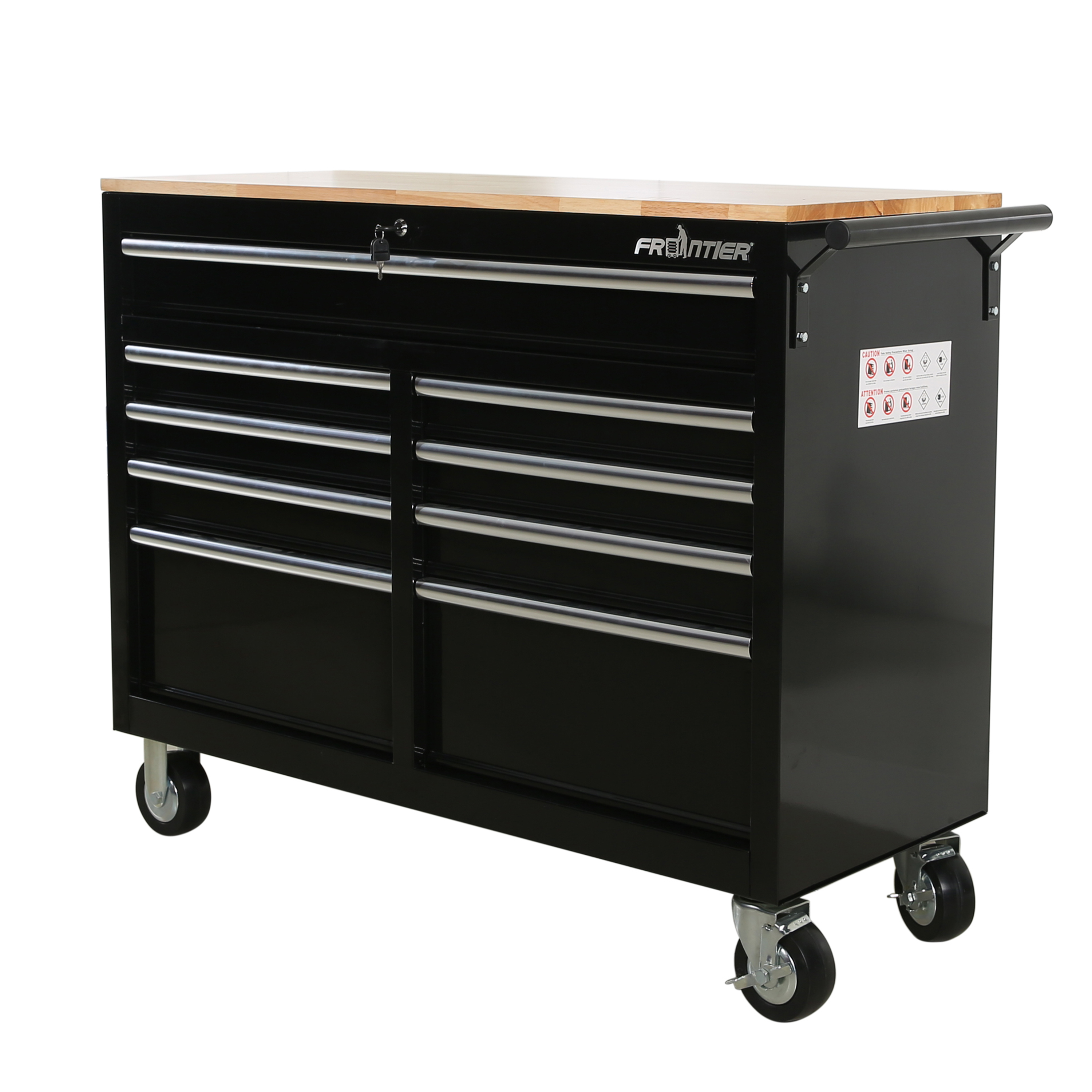 Frontier 46″ 9-Drawer Mobile Workbench, Tool Chest, Tool Cabinet with Wooden Work Surface