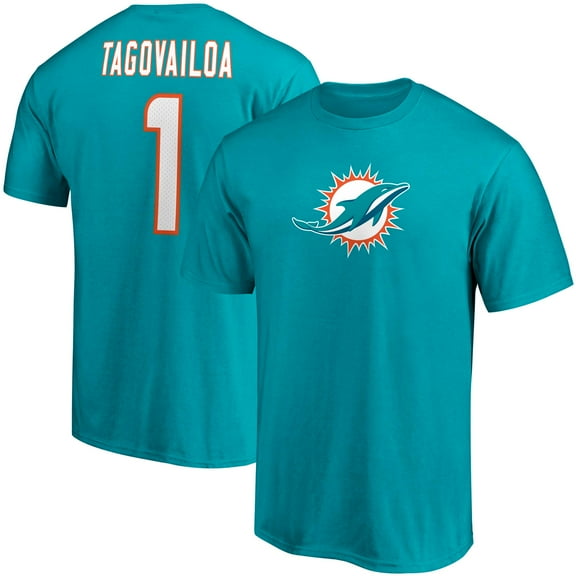 Men's Tua Tagovailoa Aqua Miami Dolphins Player Icon Name & Number T-Shirt