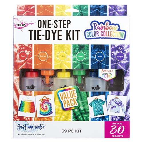 Tulip One-Step Tie-Dye Kit 6 Rainbow, 4 Bonus Refill Packs, Long Lasting Results, Endless Designs Tie Dye, Color Collection