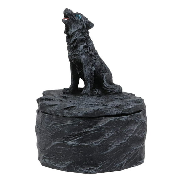 Ebros Gift Figurine de Boîte Décorative Mini Loup Alpha Gris Hurlant en Décor de Loups Timberwolves dans les Criements de la Lumière de la Lune Sculpture d'Esprit Totem Animal