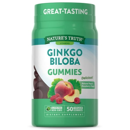 Ginkgo Biloba Gummies | Vegan, Non-GMO & Gluten Free Extract Supplement | 50 Count | Natural Peach Raspberry Flavor | by Nature's Truth