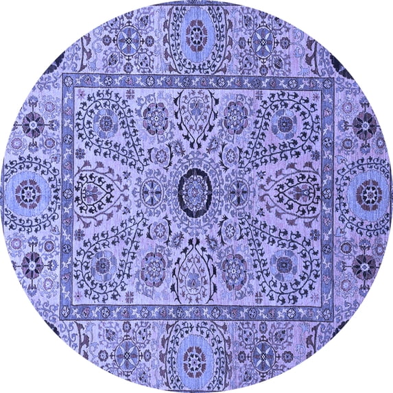 Ahgly Company Machine Washable Indoor Round Abstract Blue Modern Area Rugs, 4' Round