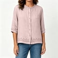 thumbnail image 5 of Ayolanni 3/4 Sleeve Summer Women Blouses Scoop Neck Button Down Cotton Linen Solid Blouse Pockets Oversized Textured Tees Spring Tops for Women Pink XL, 5 of 7
