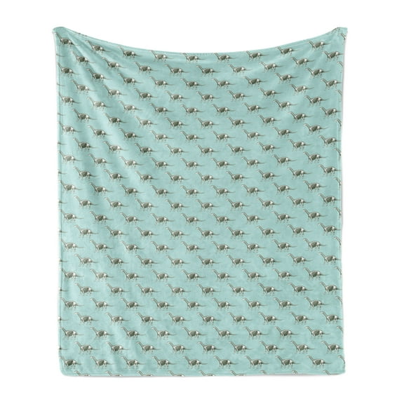 Dinosaur Soft Flannel Fleece Throw Blanket, Tyrannosaurus Prehistoric Animal Dino Bone Skeleton Silhouettes, Cozy Plush for Indoor and Outdoor Use, 70" x 90", Reseda Green Pale Blue, by Ambesonne