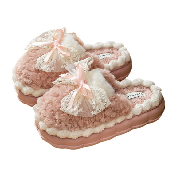 Fesfesfes Women's Thermal Slippers Soft And Comfortable Furry Warm Fleece Lined Slippers With Non-slip Soles Women's Home Bedroom Slippers Women Dress Shoes 5.5-6(36-37)