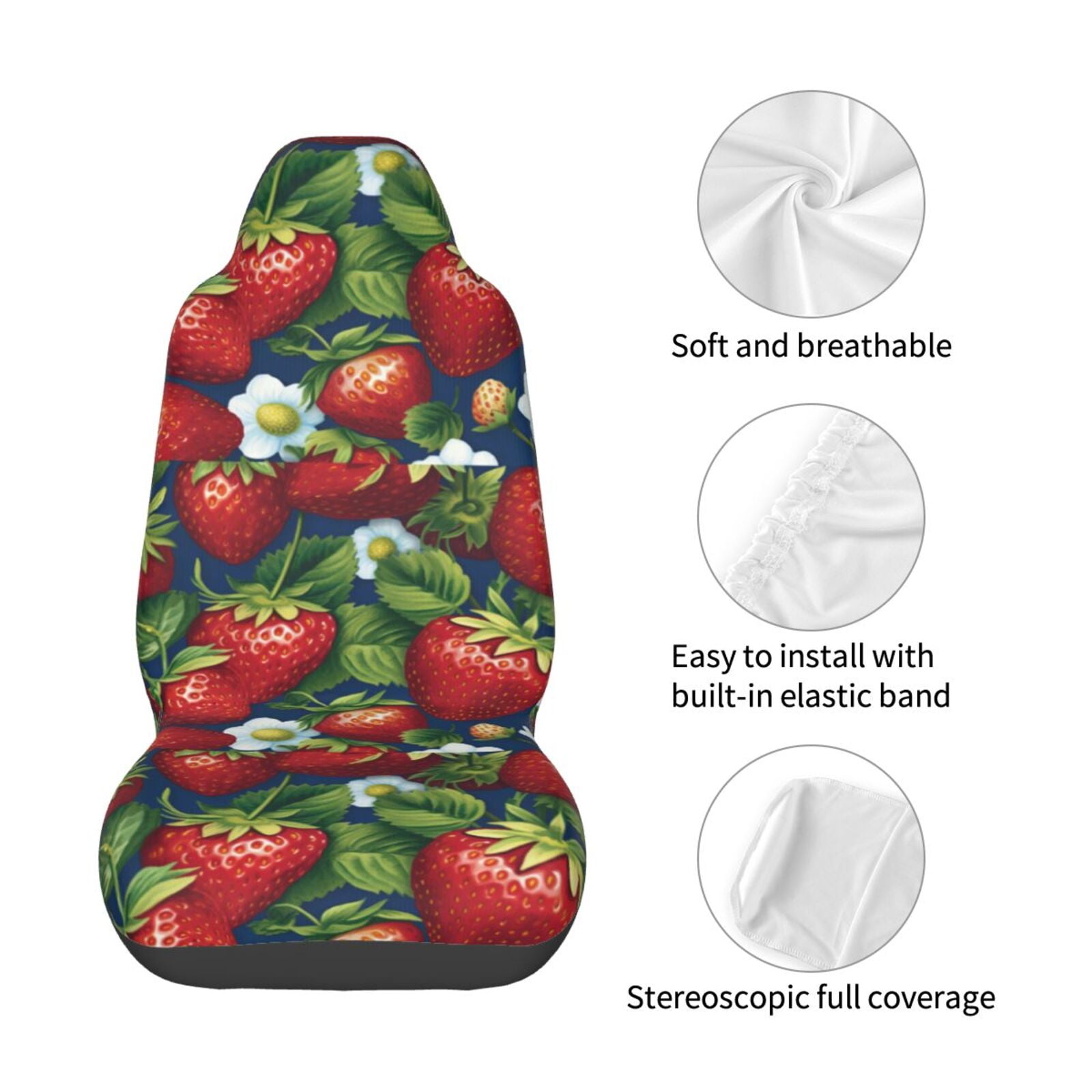Naloa Strawberry2 Car Seat Covers Universal Front Seat Coves for Car Accessories ,Padded Car Covers for Automotive, SUV, Truck, and Van
