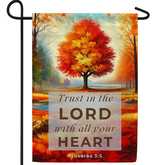 America Forever Trust in the Lord Garden Flag, 12.5 x 18 inch Double Sided, Proverbs 3:5 Scripture Autumn Tree Fall Leaves Christian Religious Inspirational Outdoor Decor