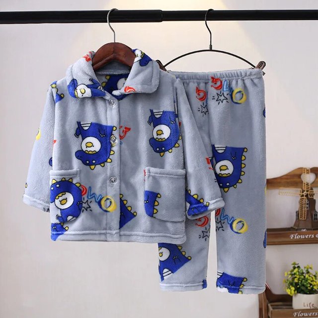 Conjuntos de pijamas de franela suave para niños y niñas, Tops de manga larga con solapa y pantalones de dibujos animados, ropa de dormir para otoño e invierno, novedad xuanjing unisex