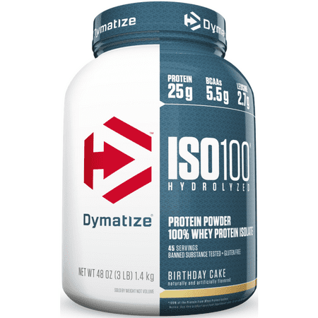 Dymatize ISO 100 Hydrolyzed 100% Whey Protein Isolate Powder, Birthday Cake, 25g Protein/Serving, 3 (Best Isolate Protein Supplement)