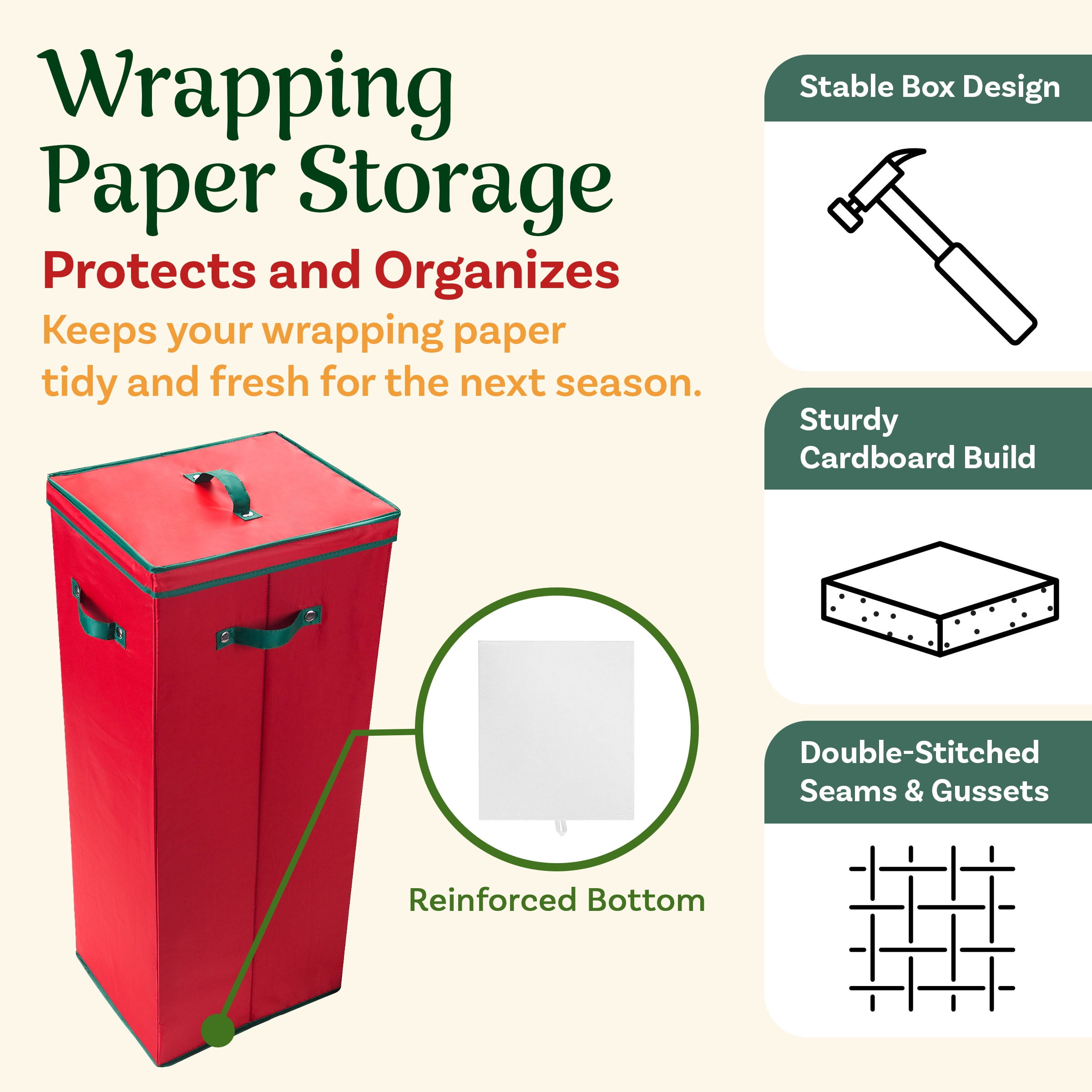 Elf Stor Christmas Wrapping Paper Organizer for 30-Inch Gift Wrap Rolls (Red)