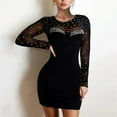 thumbnail image 2 of safuny Women's Mini Bodycon Party Beauty Dress Solid Shiny Lace Sequin Long Sleeve Winter Side Split Elegant Vacation Fall Dress High Neck Fashion Black XL, 2 of 7