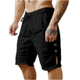 thumbnail image 3 of Xcmzpl Men's Cotton Linen Bermuda Shorts Drawstring Elastic Waist Slit Shorts Solid Baggy Wide Leg Knee Lengtth Shorts Pantalones Cortos, 3 of 10