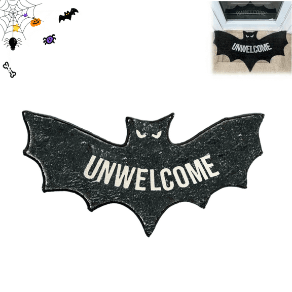 Bat-Shaped Welcome Carpet, Unwelcome Bat Shaped Coir Mat, Door Mat Gift Unwelcome Bat Halloween, Non-Slip Doormat for Kitchen, Halloween Decorations Outdoor, Bat-Themed Gift (14.56x31.5 in)