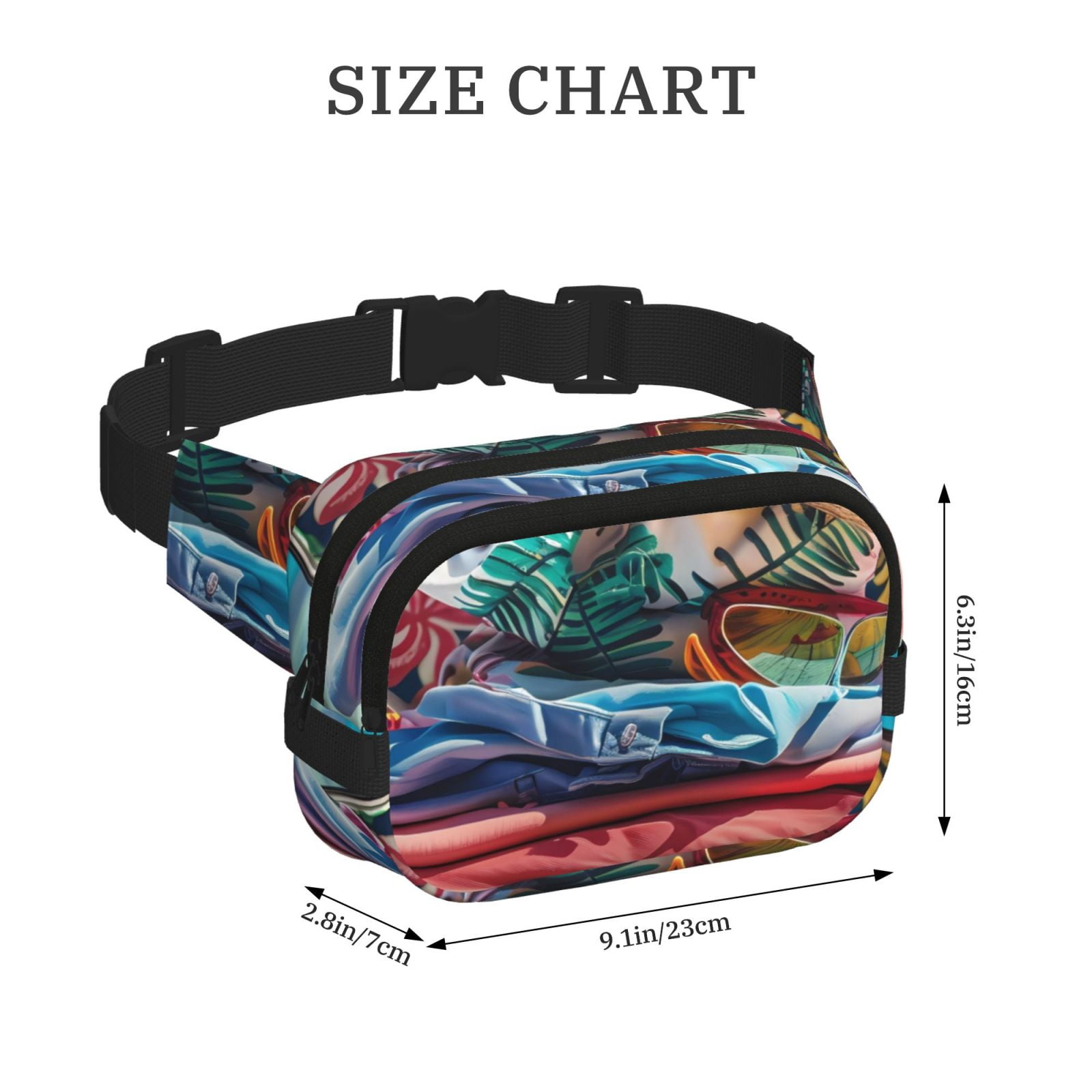 Picia Tropical Vacation Essentials Print Square Double-Layer Waist Bag Mini Adjustable Waist Belt Bag Exercise Running Travel Hiking