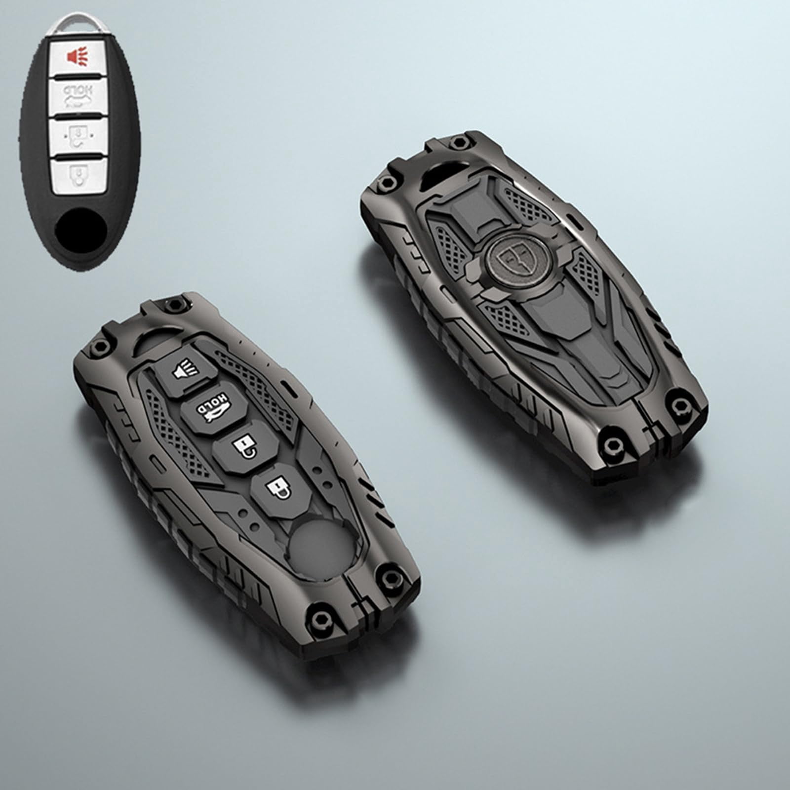 Zinc Alloy Metal Key Fob Case Cover Protector Shell Compatible with Nissan Altima Sentra Rogue Pathfinder Murano Armada Maxima Versa(4 Buttons