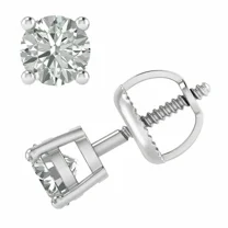 14K White Gold Plated 2Ct Round Cut Lab-Created Diamond Solitaire Stud Earrings Women's