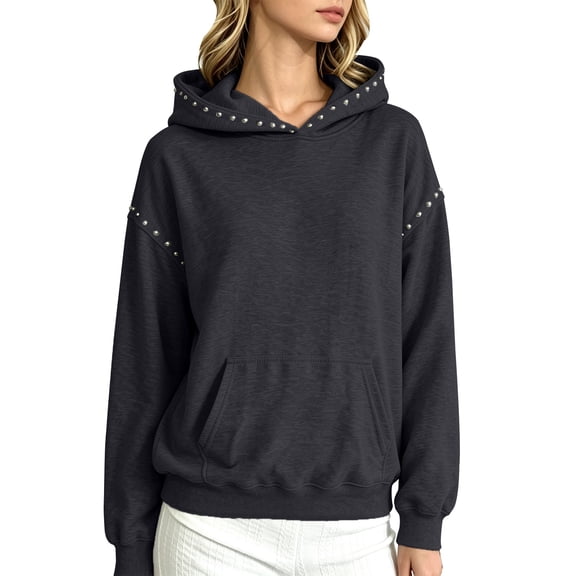 Endives Women's Hoodies Sweatshirts Long Sleeve Hoodie with Front Pocket Stud Detail Colorful Casual Fall Daily Top M