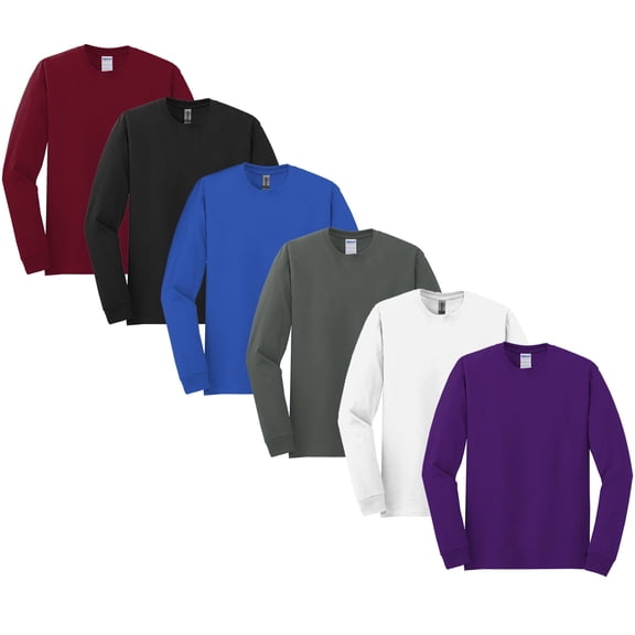Gildan Heavy Cotton Men's Crewneck Tee, Comfortable Long Sleeve T-Shirt, Assorted Color, 6-Pack, S