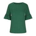 thumbnail image 4 of Mrat Women's Summer Baseball Shirt Womens Long Sleeve Round Neck Plus Size Tunic Tops for Womens Black Sweat Off the Shoulder Blouse Green S, 4 of 6
