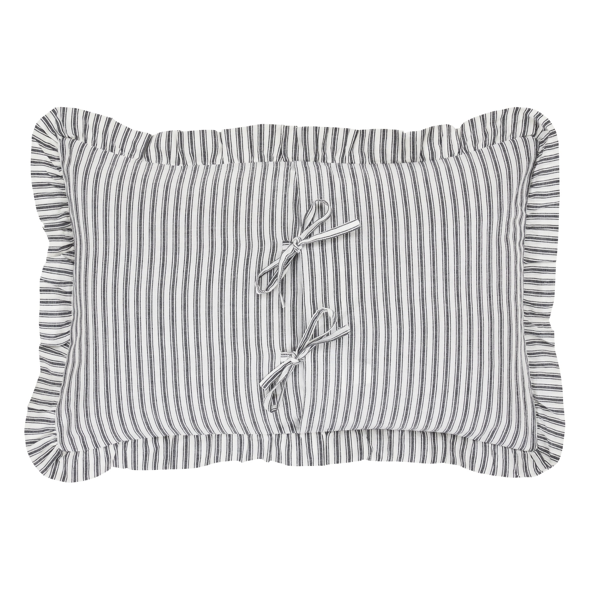 VHC Brands, Sawyer Mill Ruffled Ticking Stripe Pillow, Black, 14x22