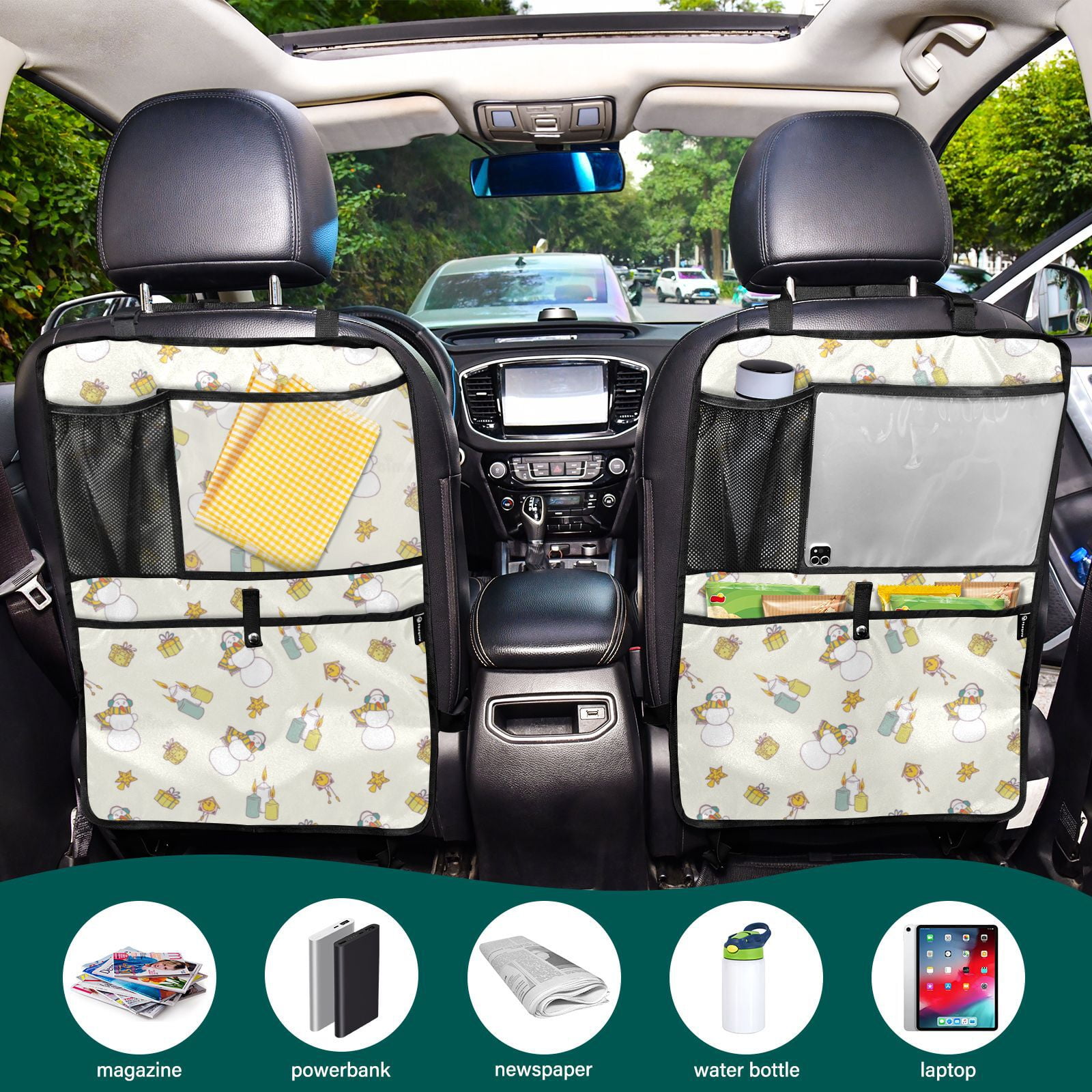 Cute snowman winter pattern 124 Pack Backseat Protector Seat Covers for Your Car, SUV, Minivan or Truck Seats - Vehicle Back Seat Safety Accessories - Universal Fit Automotive Interior Protectors