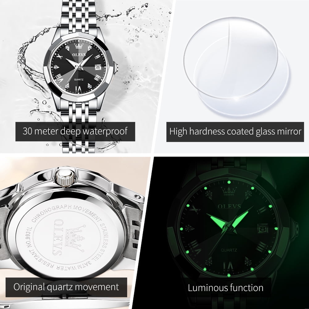 OLEVS Womens Watch Fashion Dress Female Watches for Ladies Analog Quartz Stainless Steel Waterproof Luminous Two Tone Wristwatch