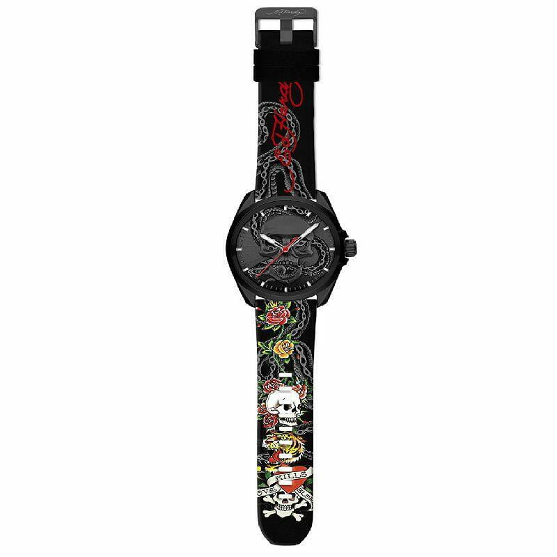 ED HARDY ガラス時計 Ed Hardy Women's Colorful Crystal Bezel Silver Tone Watch